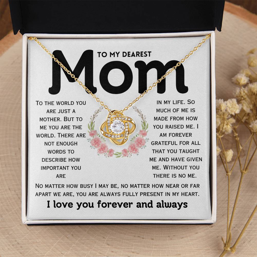 Dearest Mom - Forever Grateful - Love Knot Necklace