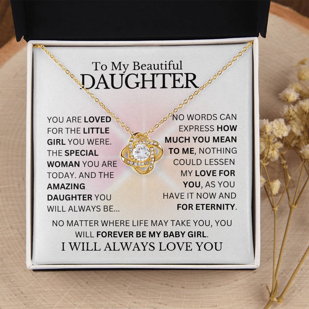 To My Daughter - Forever My Baby Girl - Love Knot Necklace