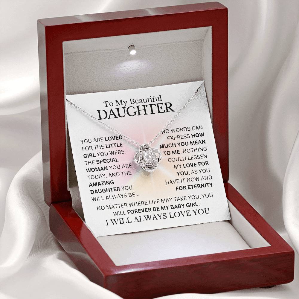 To My Daughter - Forever My Baby Girl - Love Knot Necklace