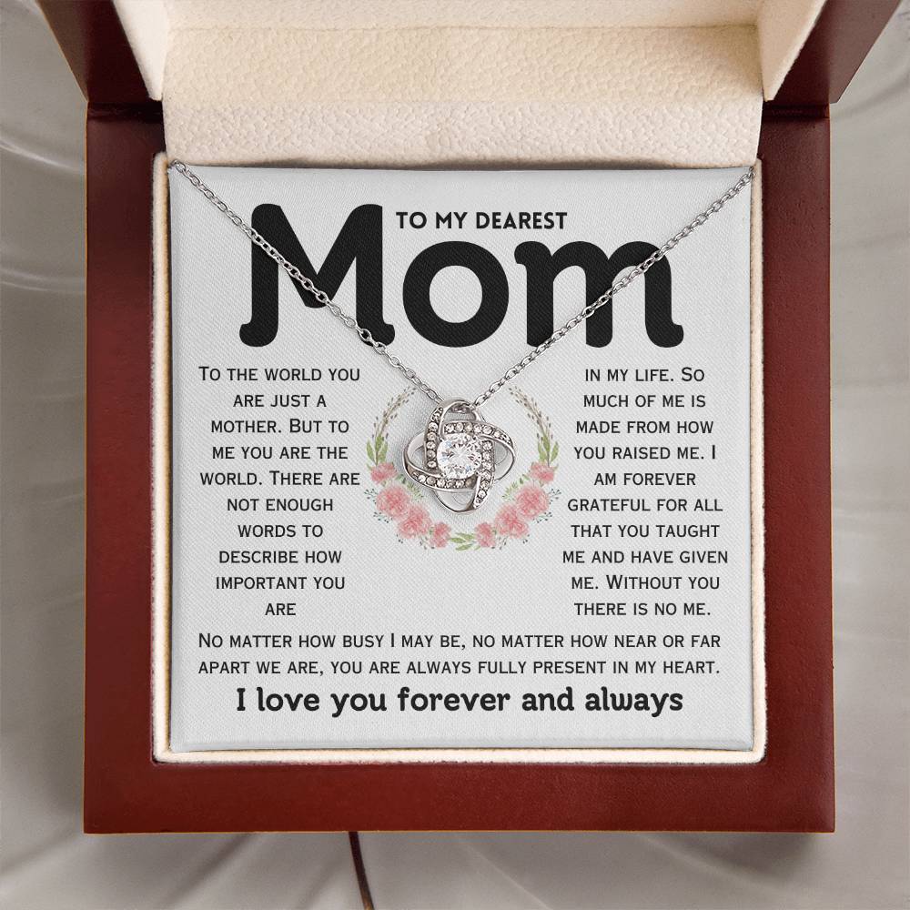 Dearest Mom - Forever Grateful - Love Knot Necklace
