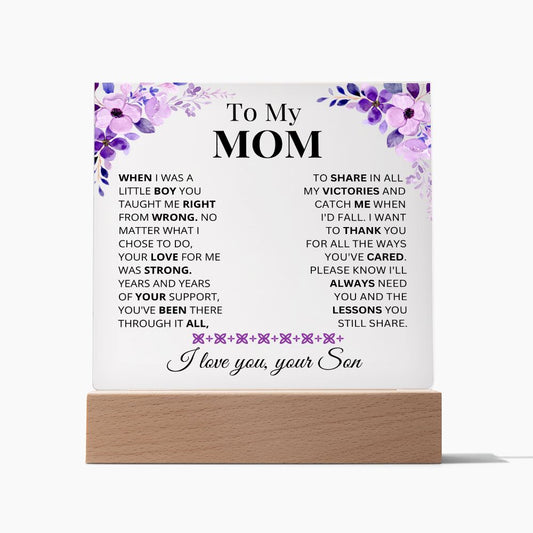 To My Mom - Always - Square Acrylic Plaque with Lights