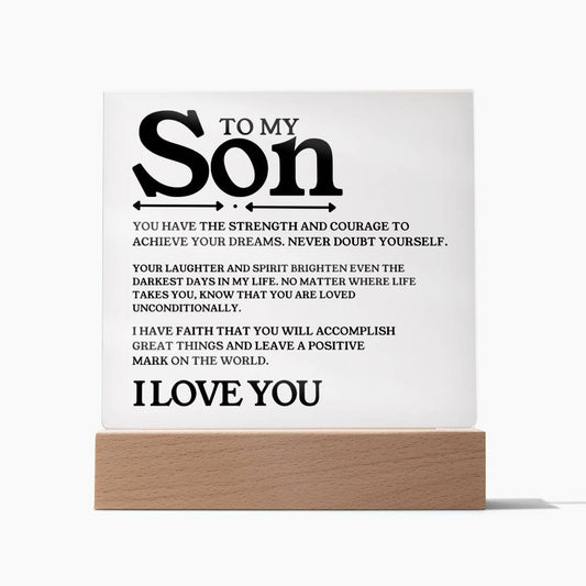 To My Son - I Love You - Square Acrylic Plaque with Lights