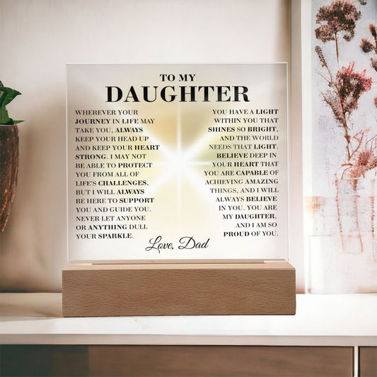 To My Daughter - Sparkle - Square Acrylic Plaque with Lights