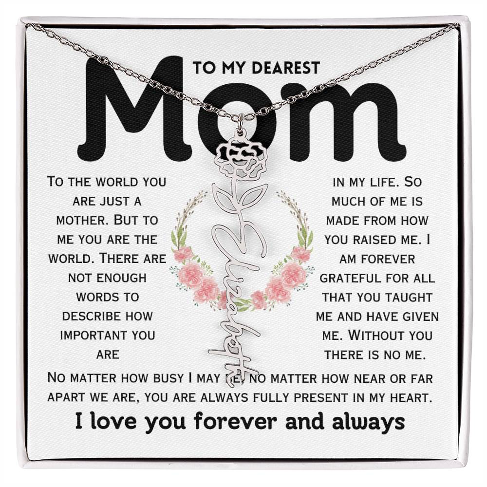 Dear Mom Birth Flower Custom Name Necklace
