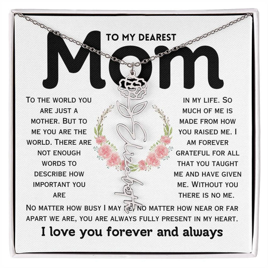 Dear Mom Birth Flower Custom Name Necklace