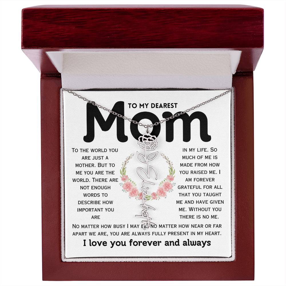 Dear Mom Birth Flower Custom Name Necklace