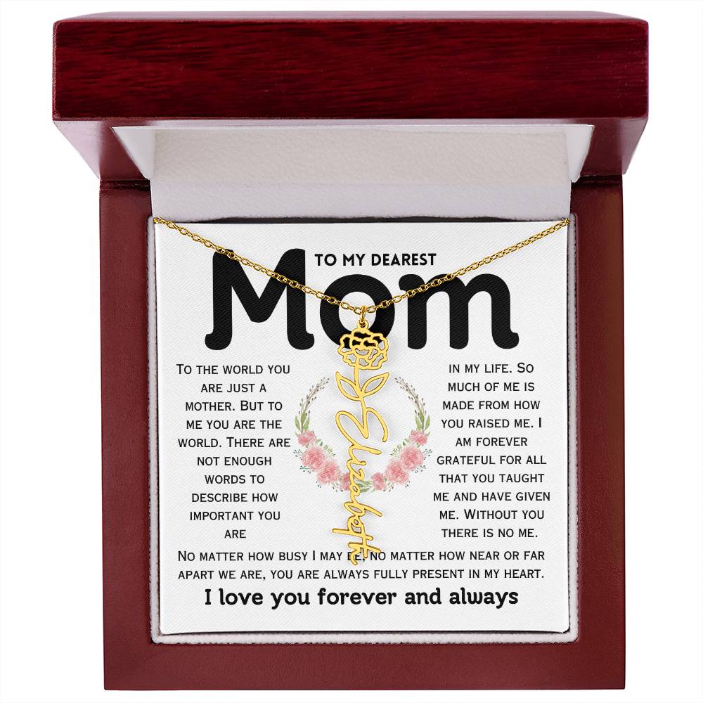 Dear Mom Birth Flower Custom Name Necklace