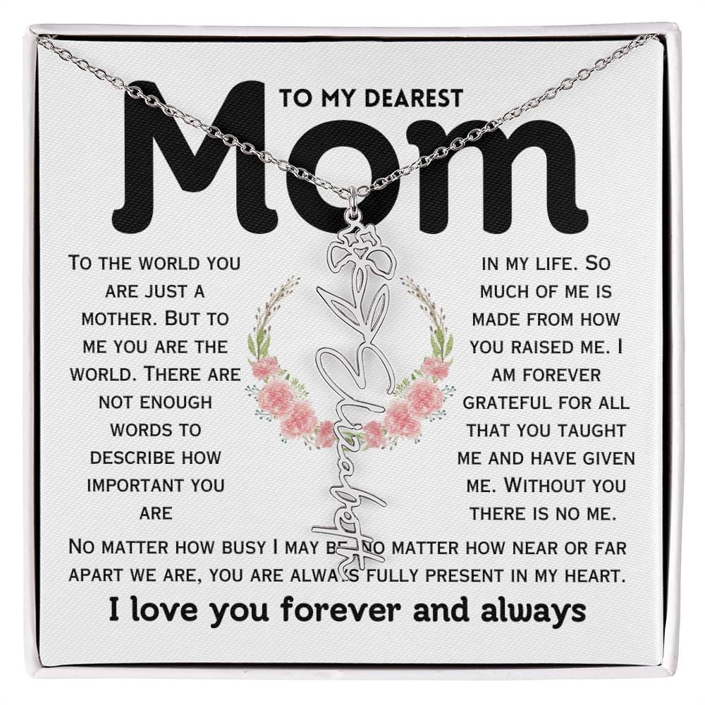 Dear Mom Birth Flower Custom Name Necklace