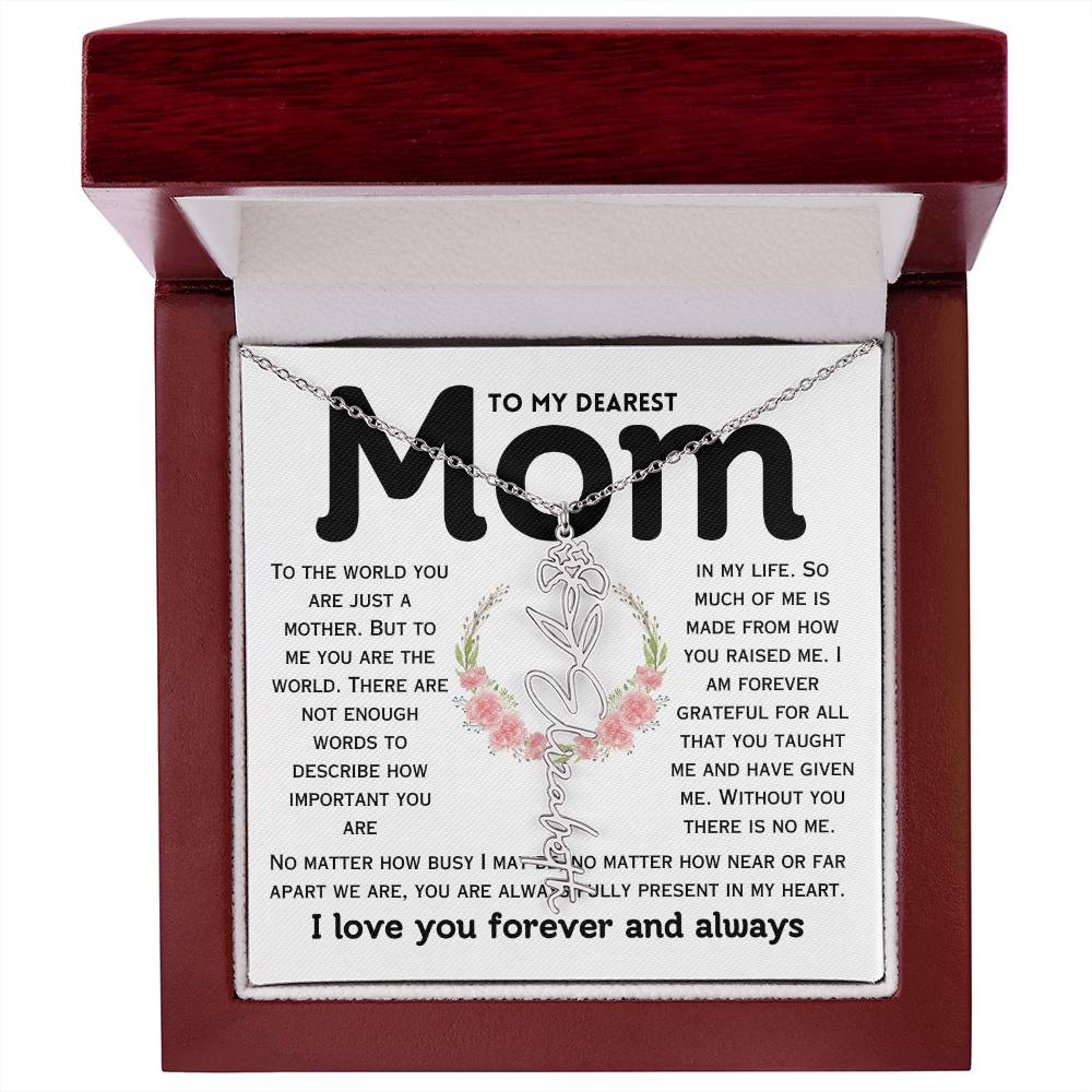 Dear Mom Birth Flower Custom Name Necklace