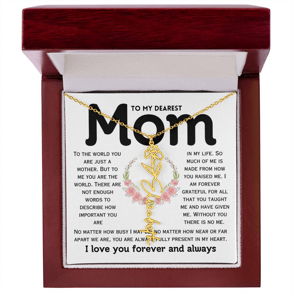 Dear Mom Birth Flower Custom Name Necklace