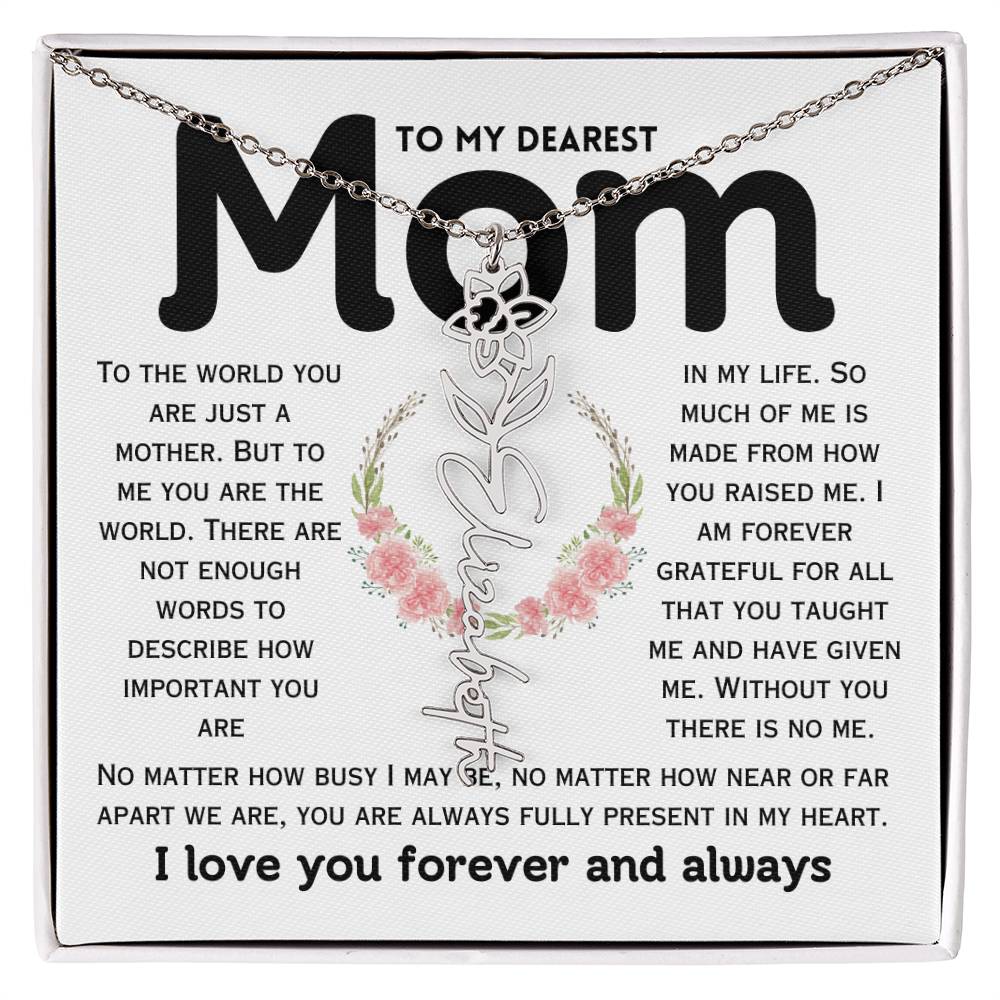 Dear Mom Birth Flower Custom Name Necklace