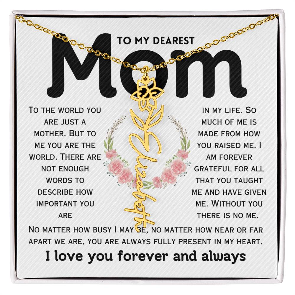 Dear Mom Birth Flower Custom Name Necklace