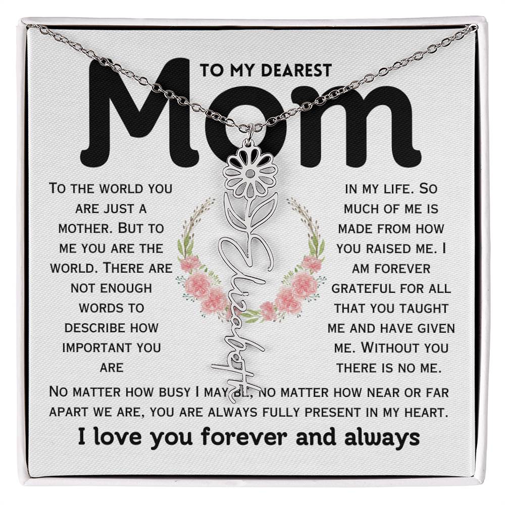 Dear Mom Birth Flower Custom Name Necklace