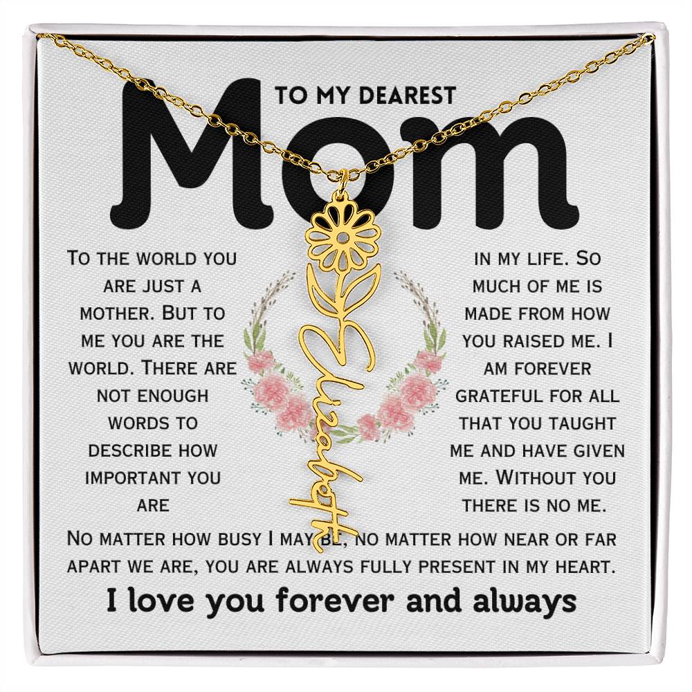 Dear Mom Birth Flower Custom Name Necklace