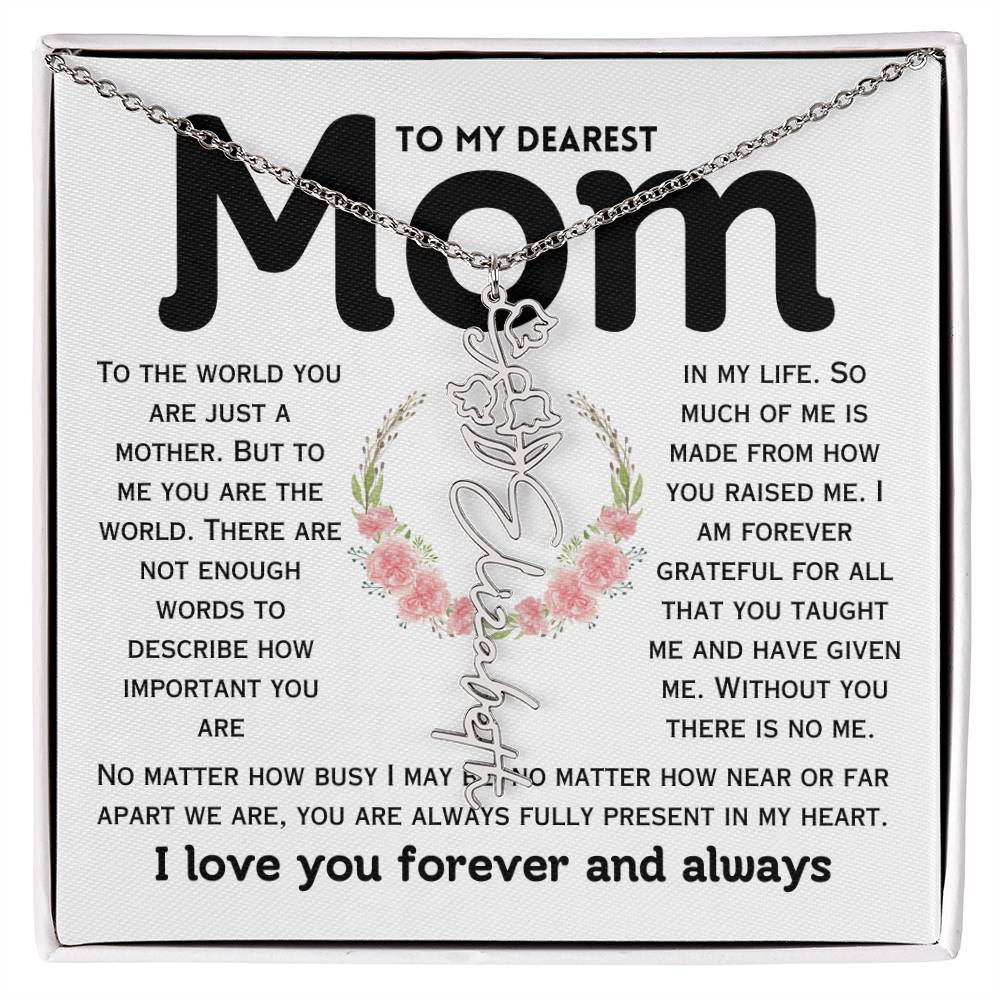 Dear Mom Birth Flower Custom Name Necklace