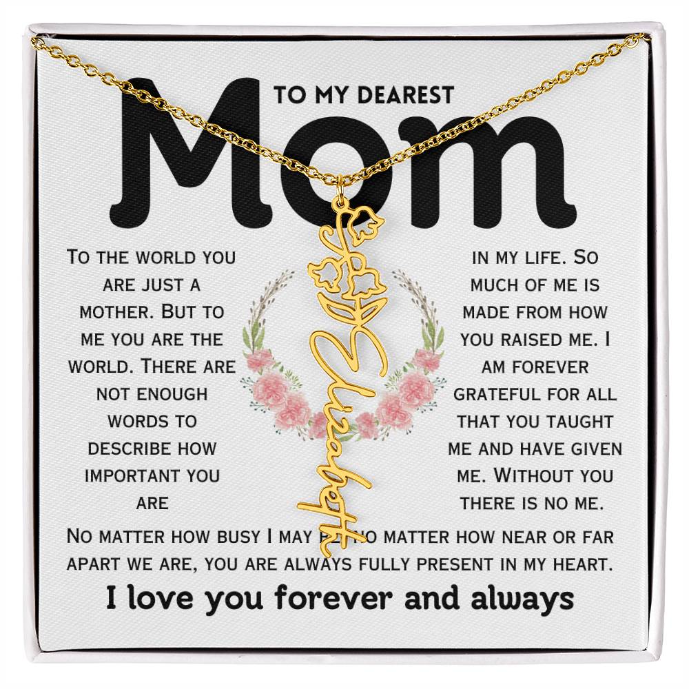 Dear Mom Birth Flower Custom Name Necklace