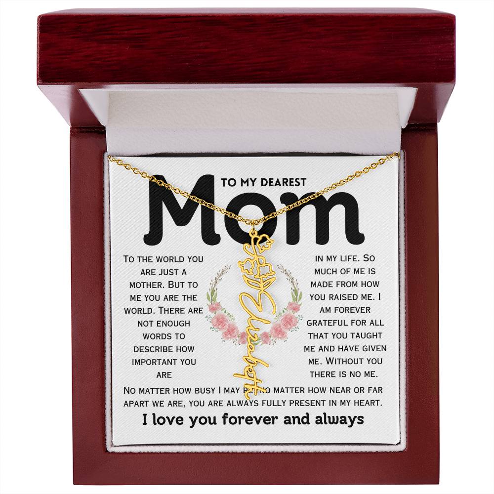 Dear Mom Birth Flower Custom Name Necklace
