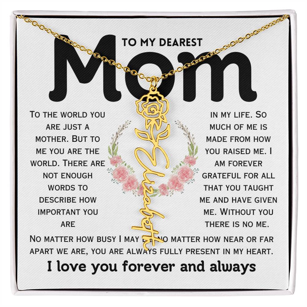 Dear Mom Birth Flower Custom Name Necklace