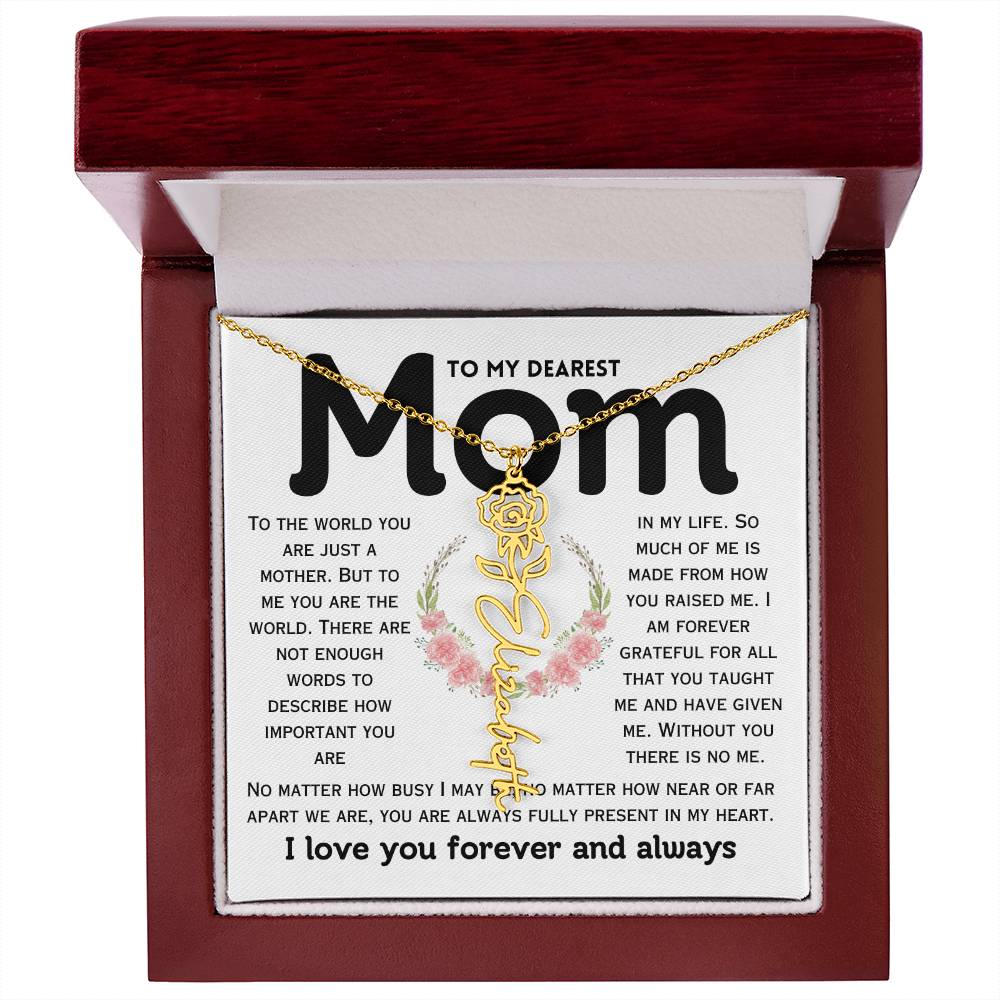 Dear Mom Birth Flower Custom Name Necklace