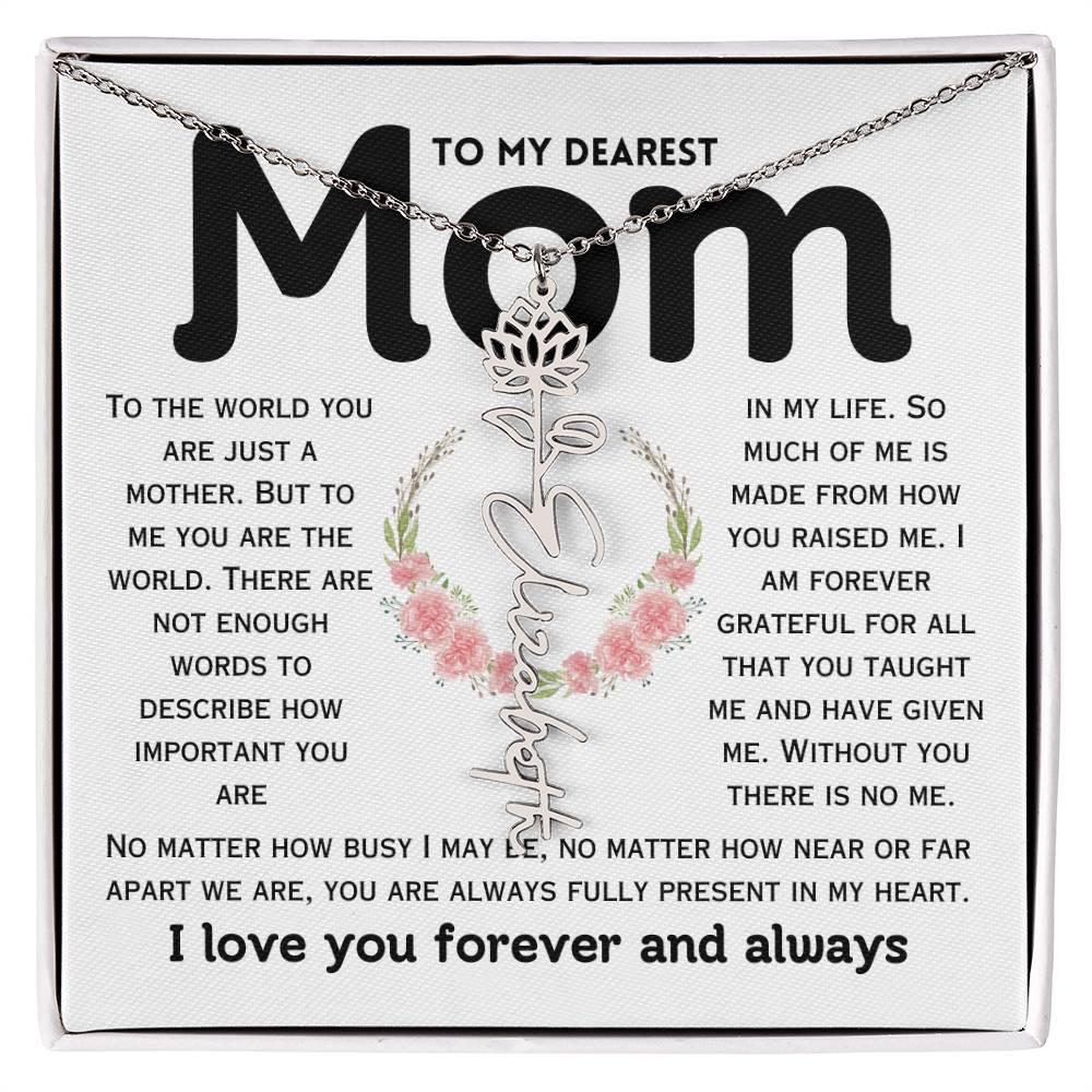 Dear Mom Birth Flower Custom Name Necklace