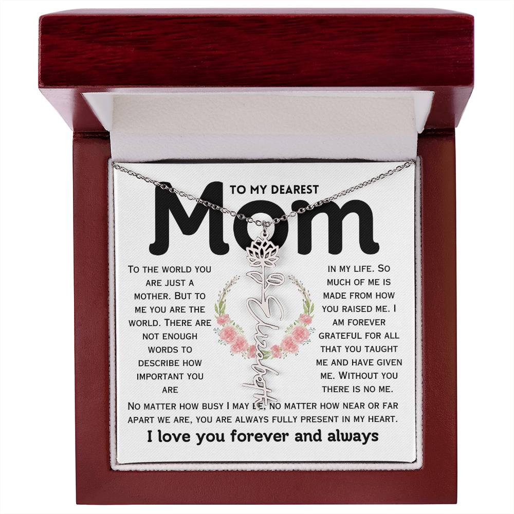 Dear Mom Birth Flower Custom Name Necklace