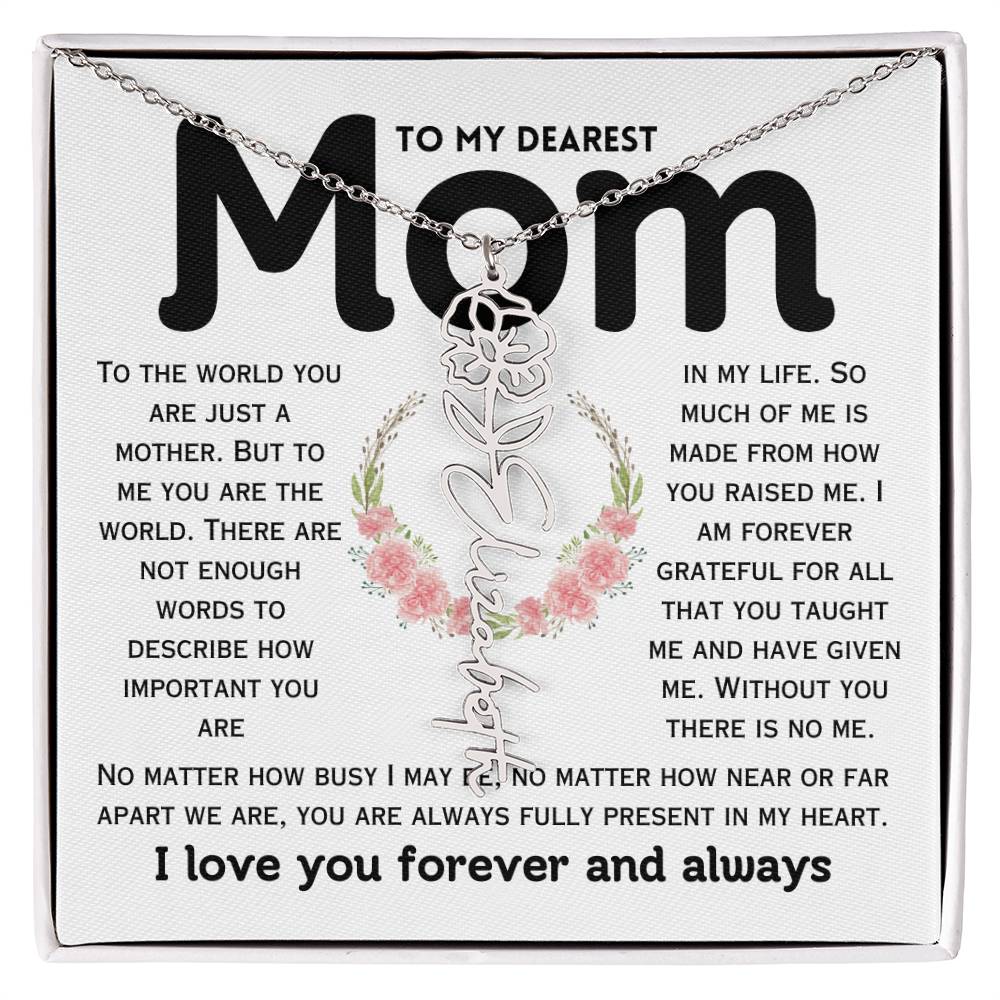 Dear Mom Birth Flower Custom Name Necklace
