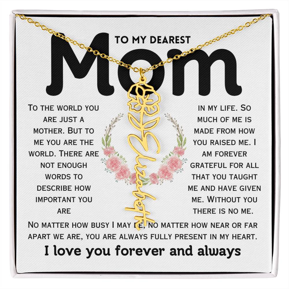 Dear Mom Birth Flower Custom Name Necklace