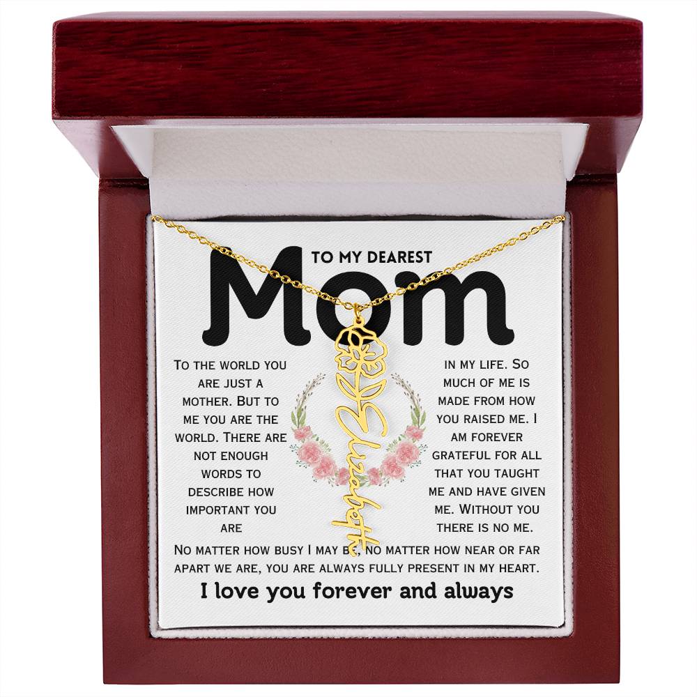 Dear Mom Birth Flower Custom Name Necklace