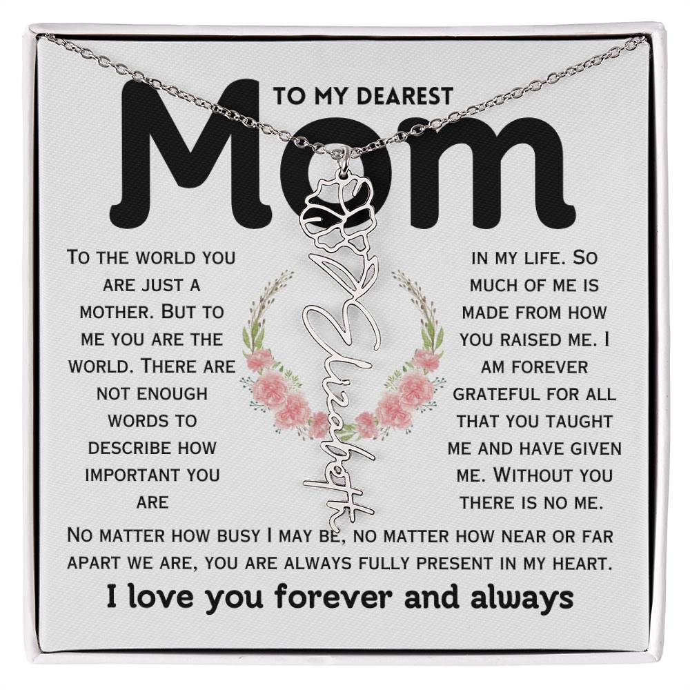 Dear Mom Birth Flower Custom Name Necklace