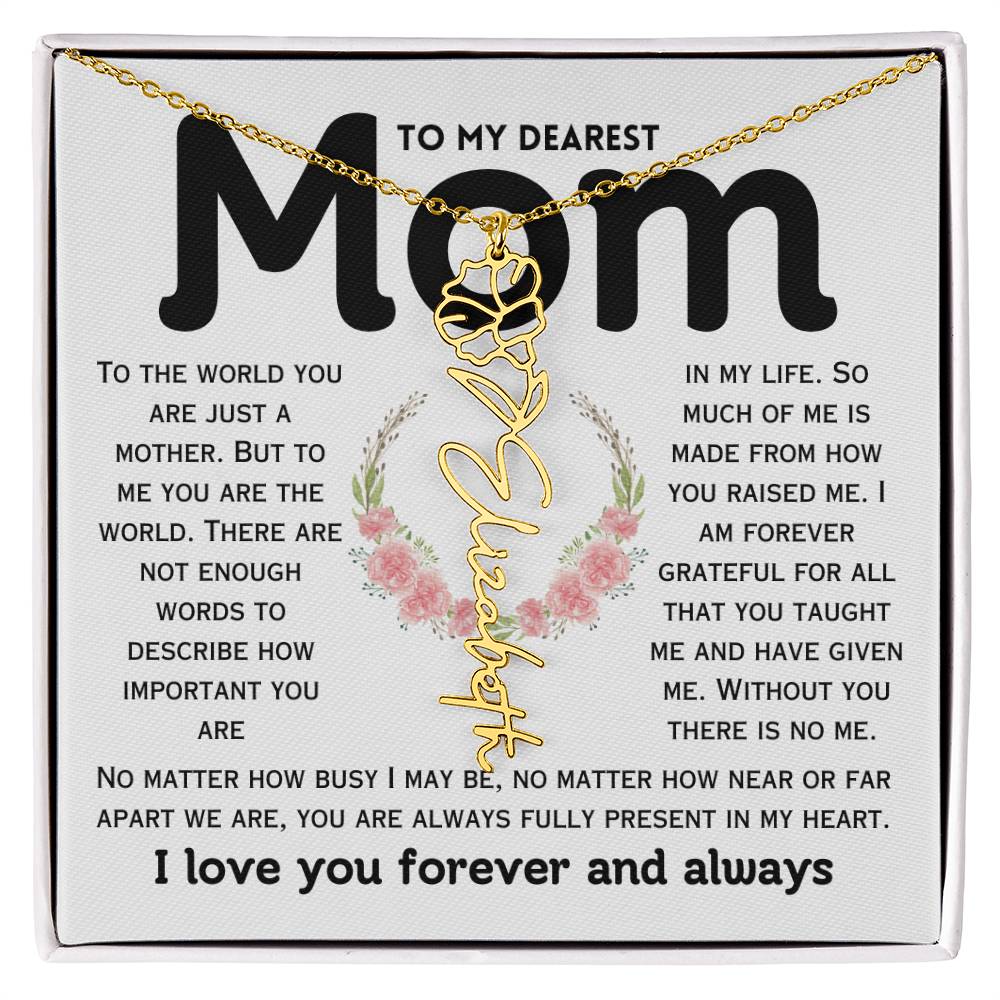 Dear Mom Birth Flower Custom Name Necklace