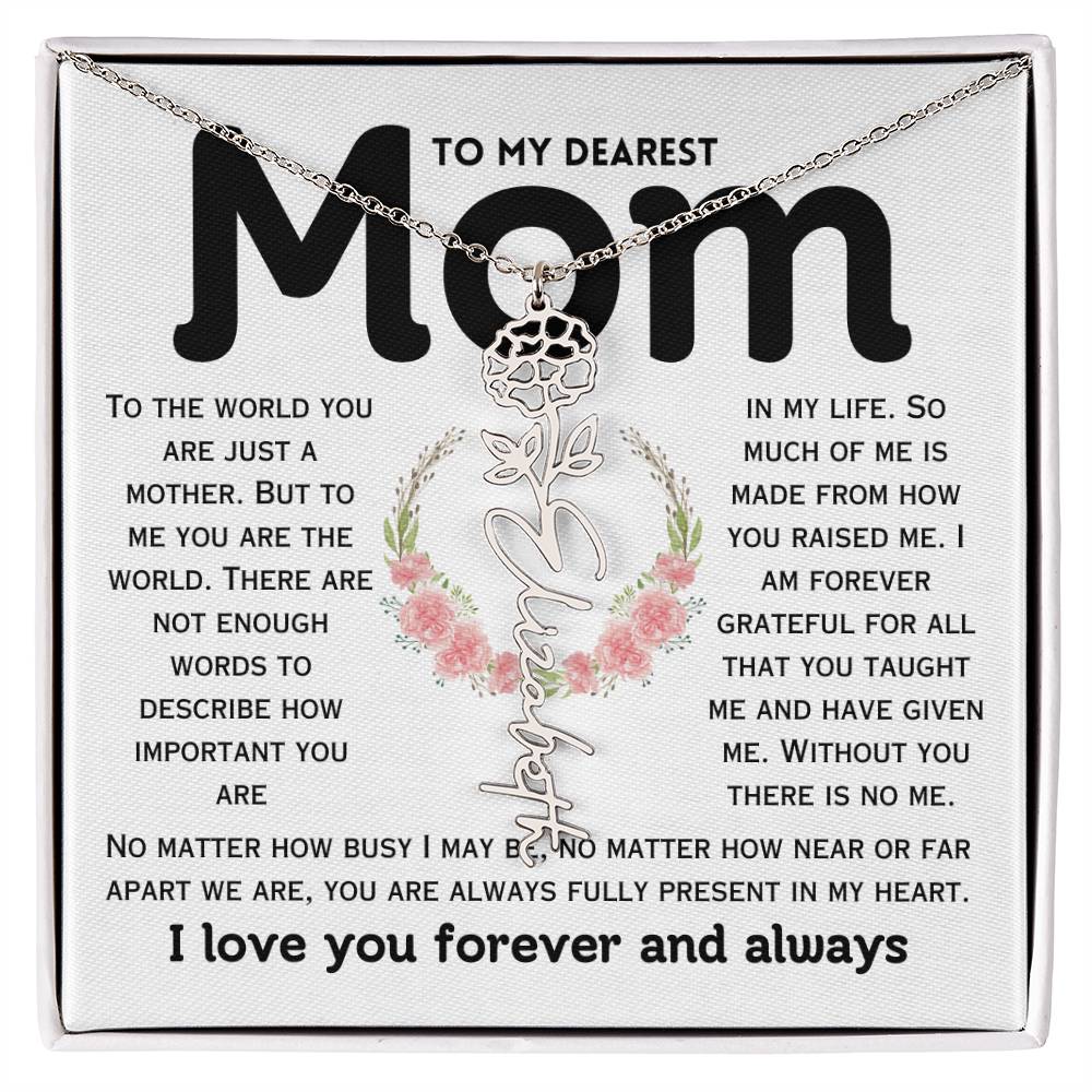 Dear Mom Birth Flower Custom Name Necklace