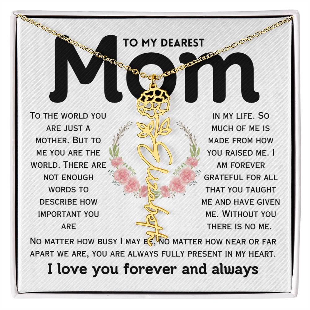 Dear Mom Birth Flower Custom Name Necklace