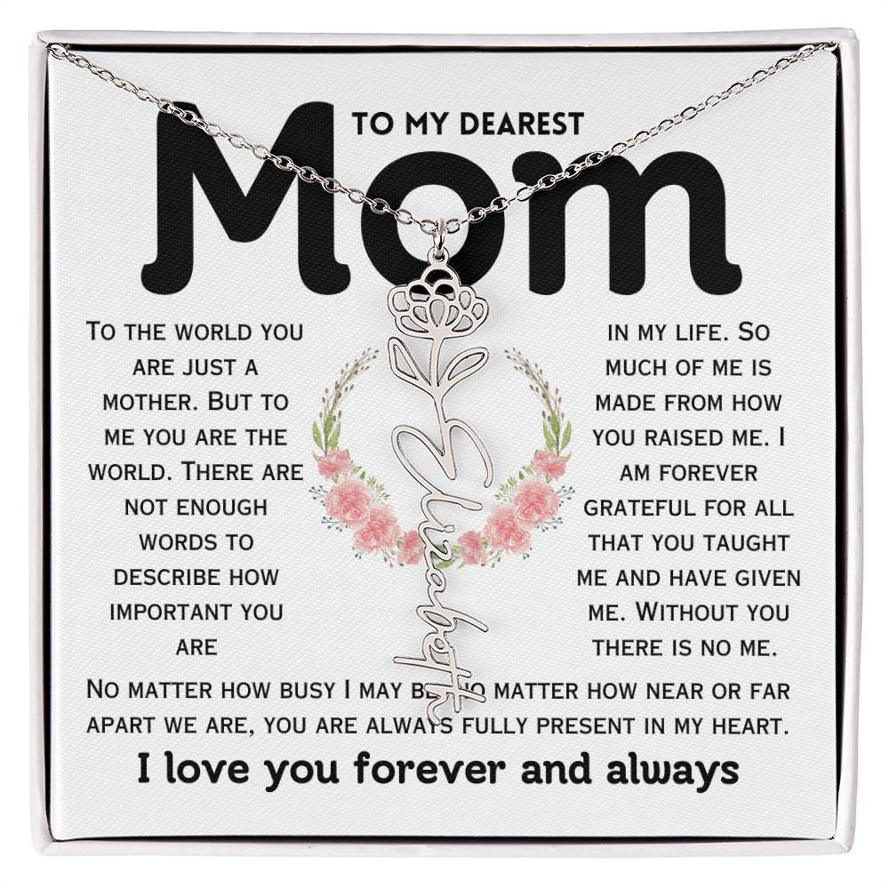 Dear Mom Birth Flower Custom Name Necklace