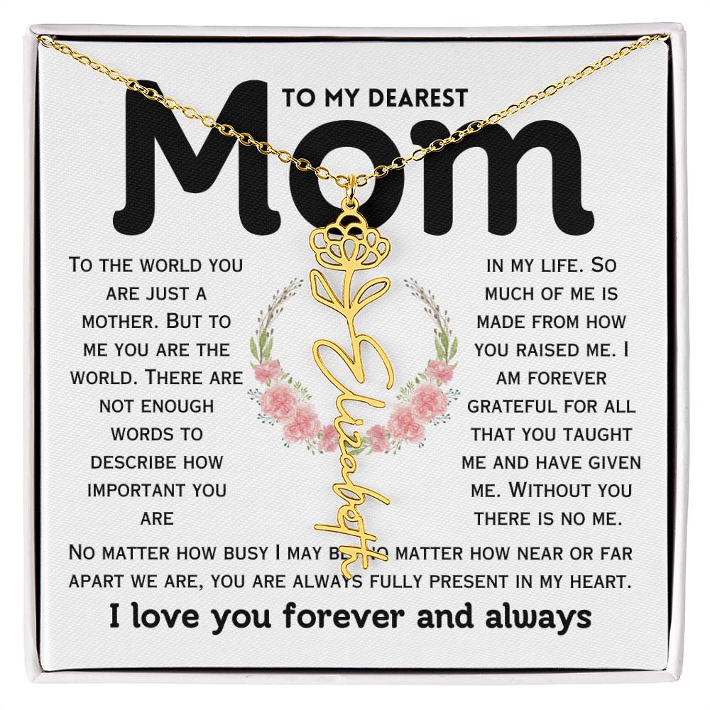 Dear Mom Birth Flower Custom Name Necklace