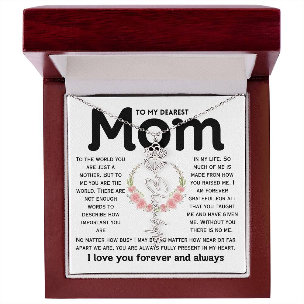 Dear Mom Birth Flower Custom Name Necklace