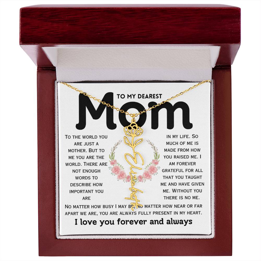 Dear Mom Birth Flower Custom Name Necklace