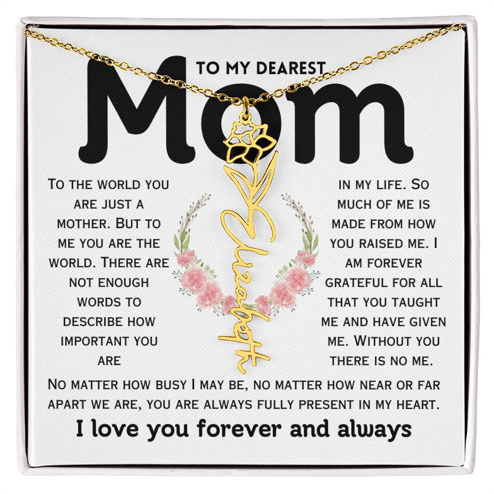 Dear Mom Birth Flower Custom Name Necklace