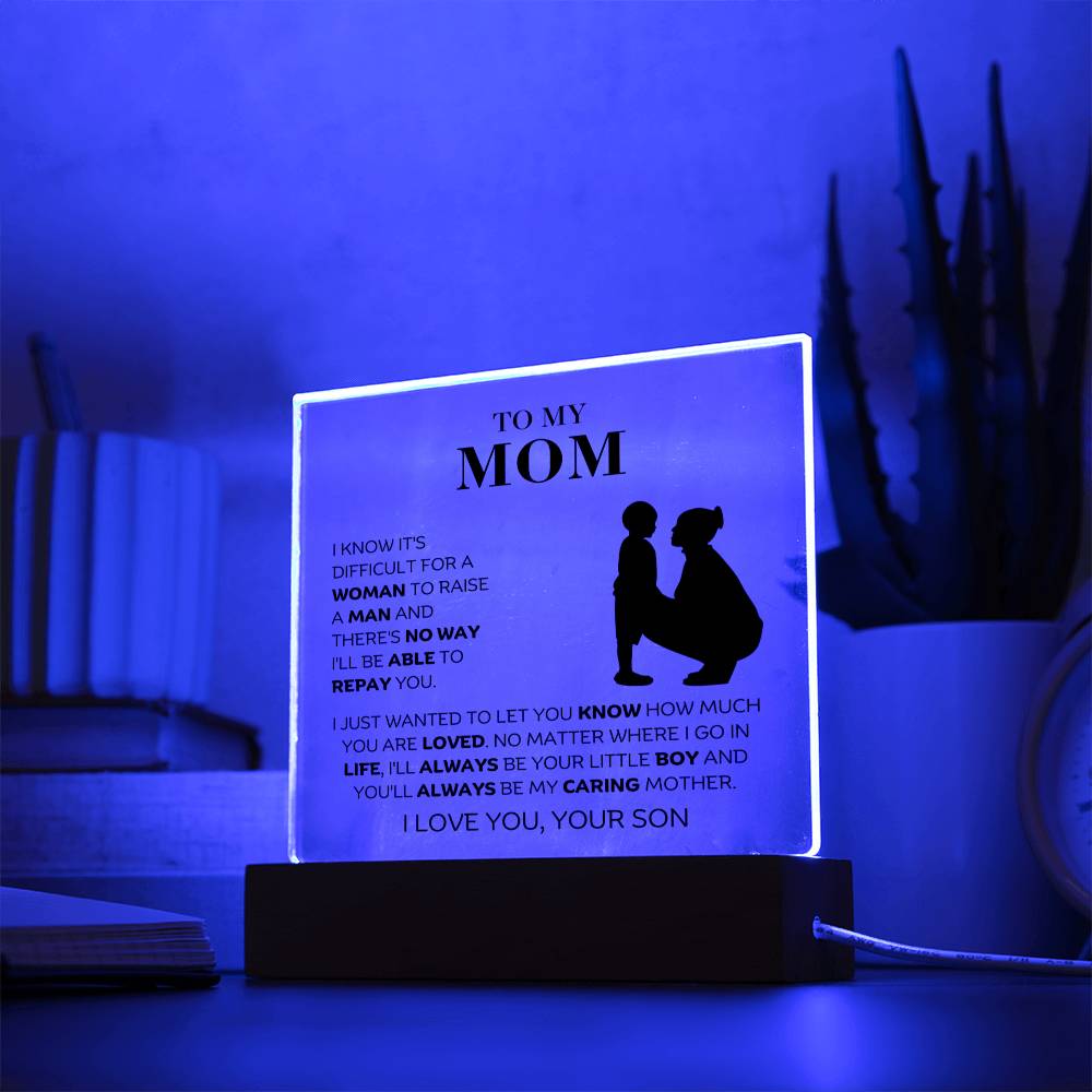 To My Mom - You Are Loved - Square Acrylic Plaque with Lights