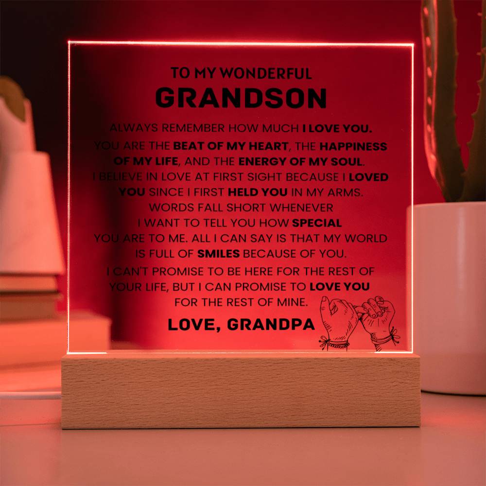 To My Wonderful Grandson - My Soul - Square Acrylic Plaque