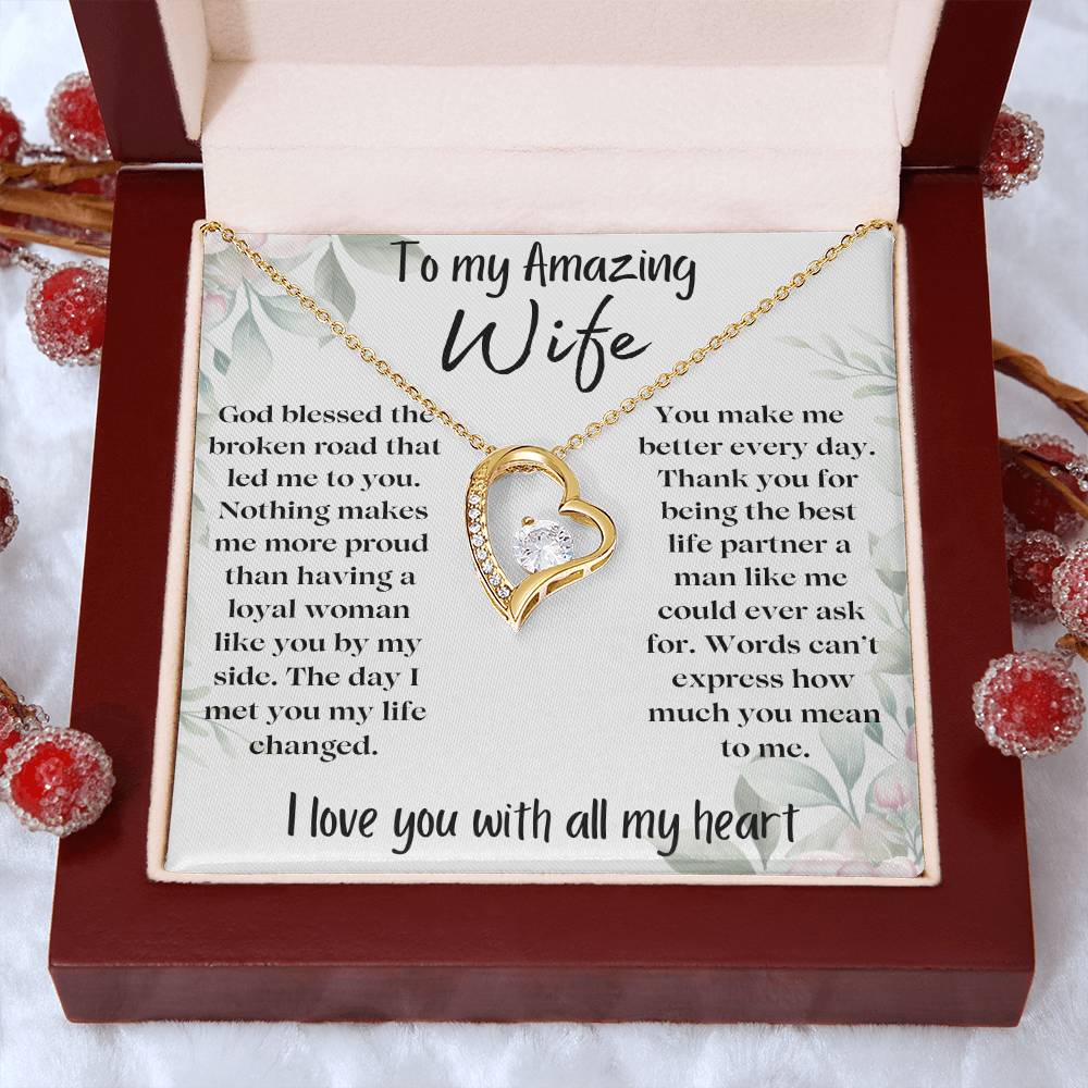 To my Amazing Wife - You Make Me Better - Heart Necklace