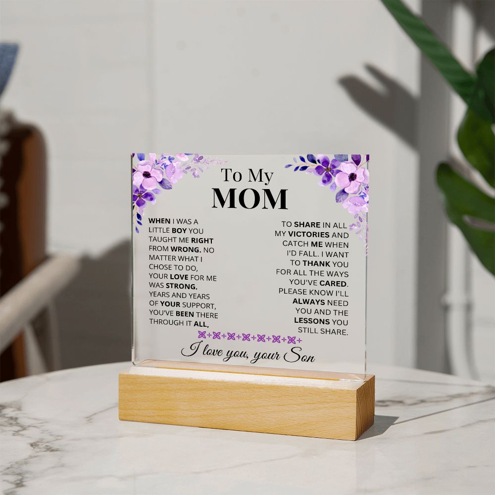 To My Mom - Always - Square Acrylic Plaque with Lights