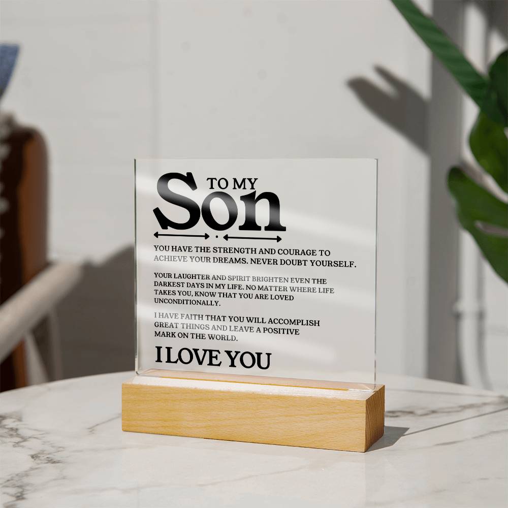 To My Son - I Love You - Square Acrylic Plaque with Lights