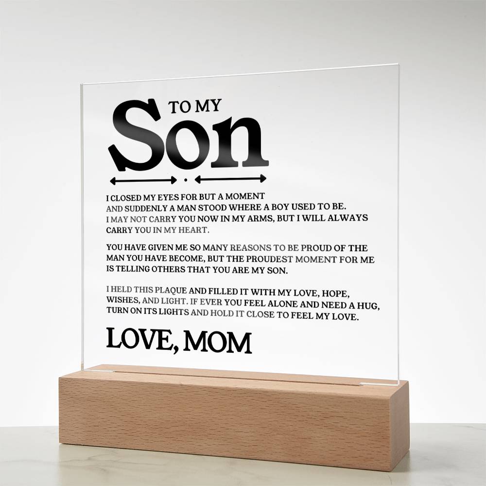 To My Son  - Proud Mother - Square Acrylic Plaque with Lights