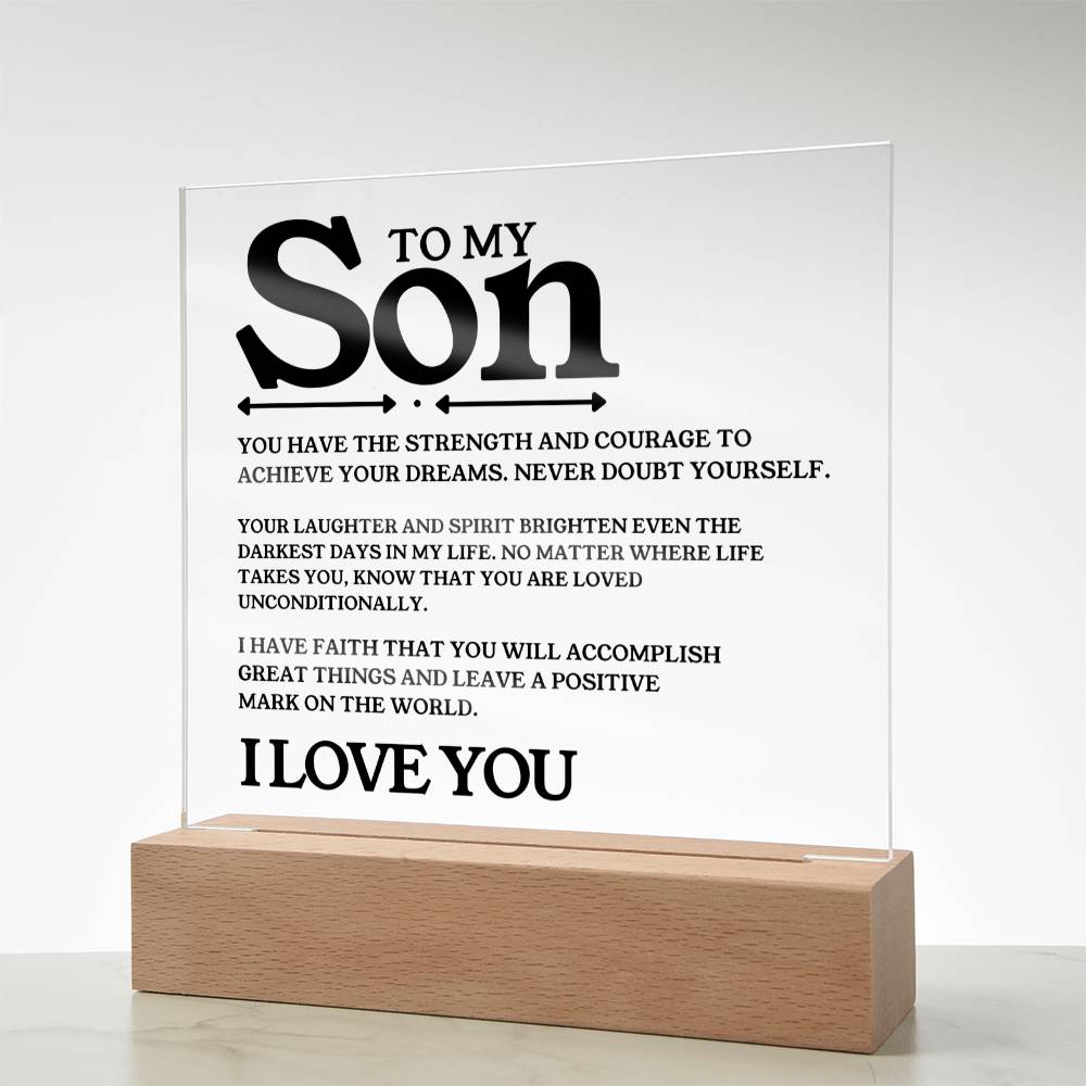 To My Son - I Love You - Square Acrylic Plaque with Lights