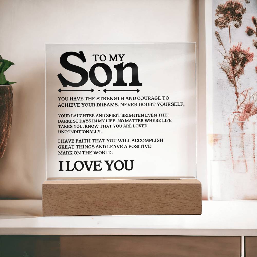 To My Son - I Love You - Square Acrylic Plaque with Lights