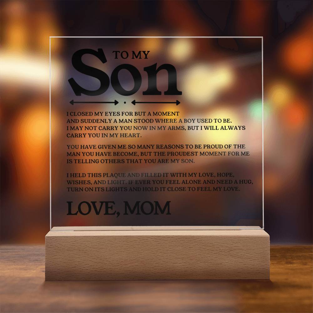 To My Son  - Proud Mother - Square Acrylic Plaque with Lights