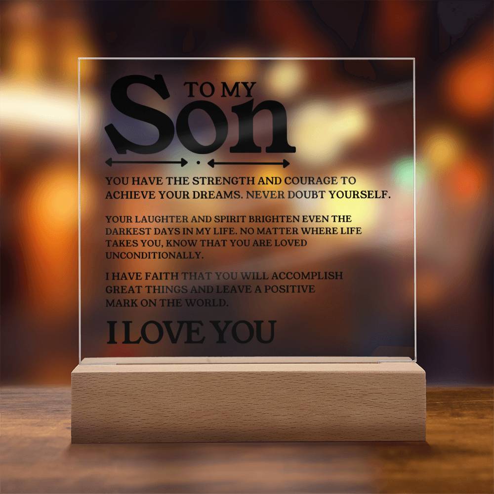 To My Son - I Love You - Square Acrylic Plaque with Lights