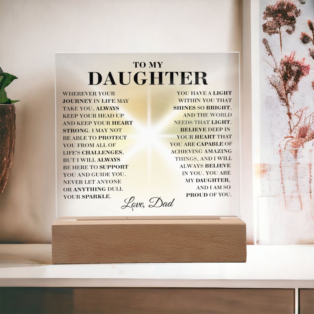 To My Daughter - Sparkle - Square Acrylic Plaque with Lights