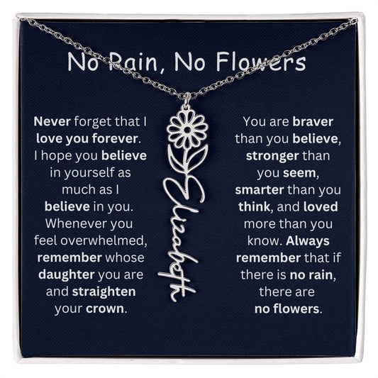 No Rain - No Flowers - Never Forget That I Love You | Birth Flower Name Necklace