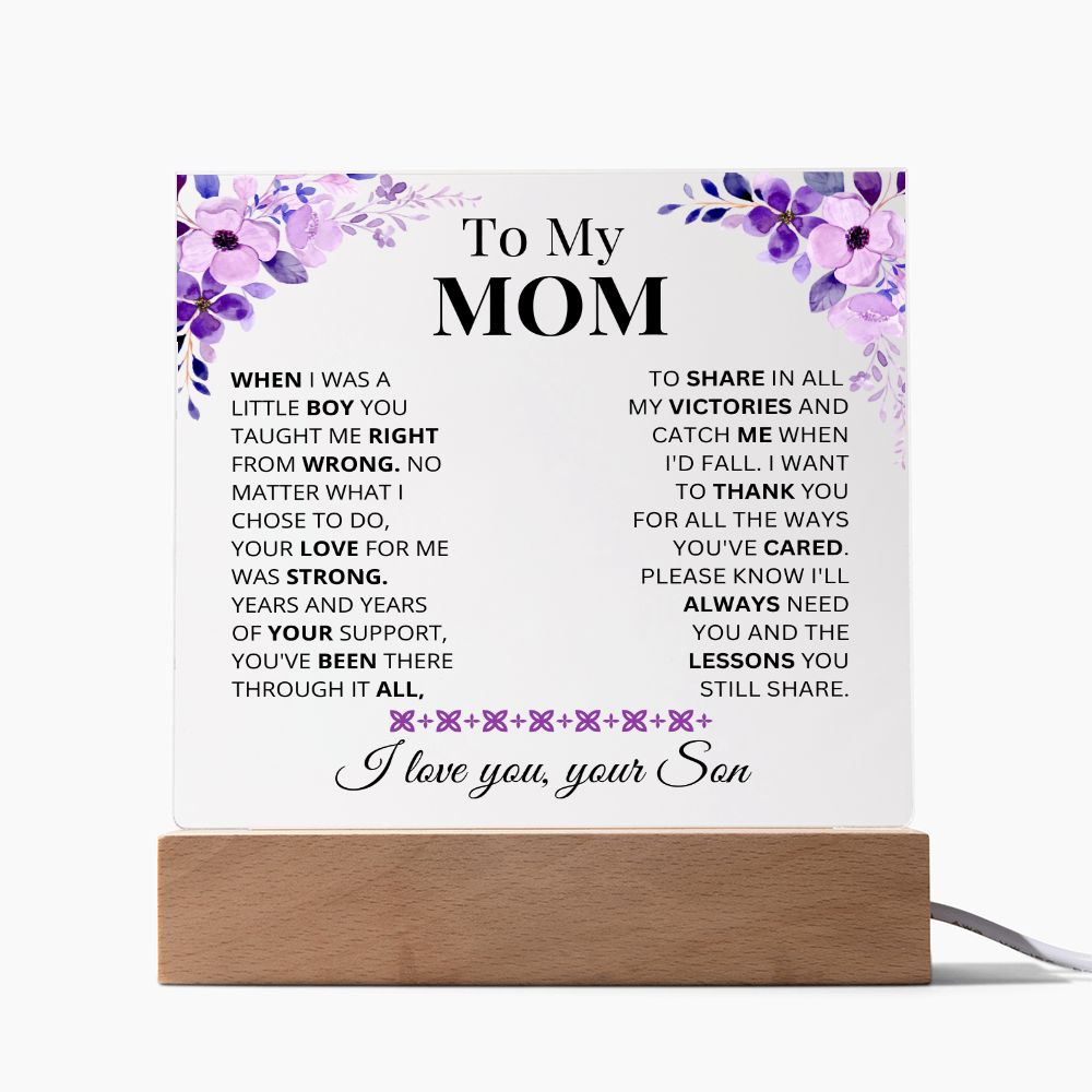 To My Mom - Always - Square Acrylic Plaque with Lights